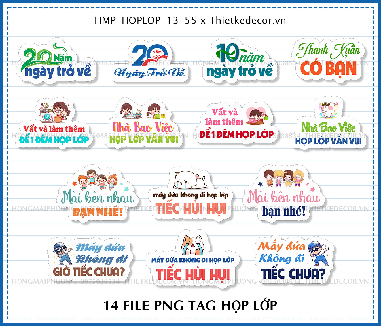 Set 14 hashtag họp lớp- Định dạng PNG